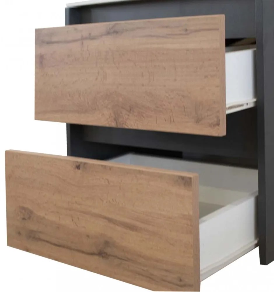 Mobilier de baie Porto 60 cu bază și lavoar în culoarea stejarului rustic antracit