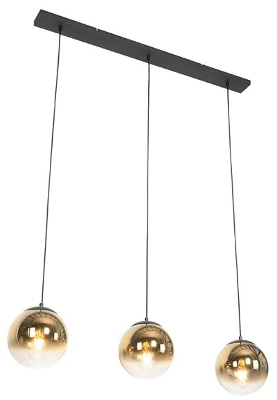 Lampă suspendată Art Deco neagră cu sticlă aurie ovală cu 3 lumini - Pallon