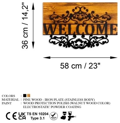 Decorațiune de perete 58x36 cm lemn/metal bun venit