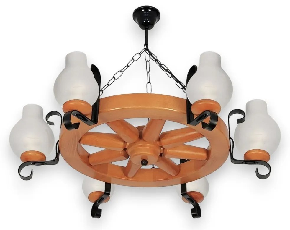 Candelabru rustic fabricat manual din lemn Roata 6L