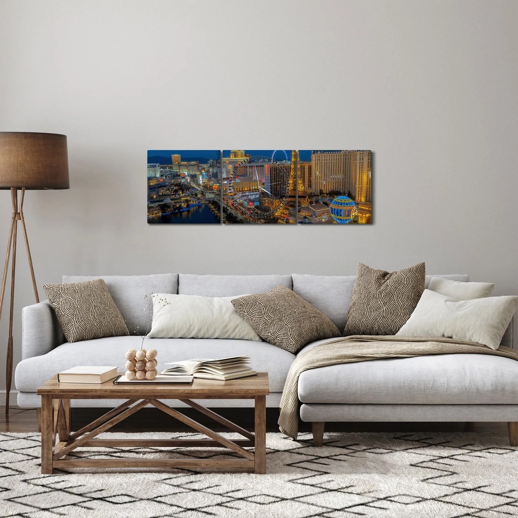 Tablou cu Las Vegas nocturn (cu ceas) (90x30 cm)