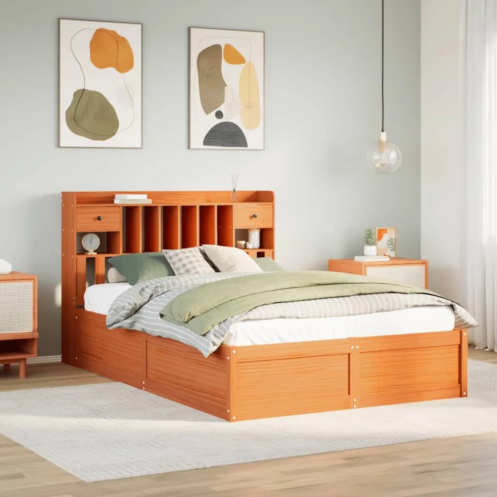vidaXL Cadru de pat fără saltea, maro ceruit 140x200 cm lemn masiv pin