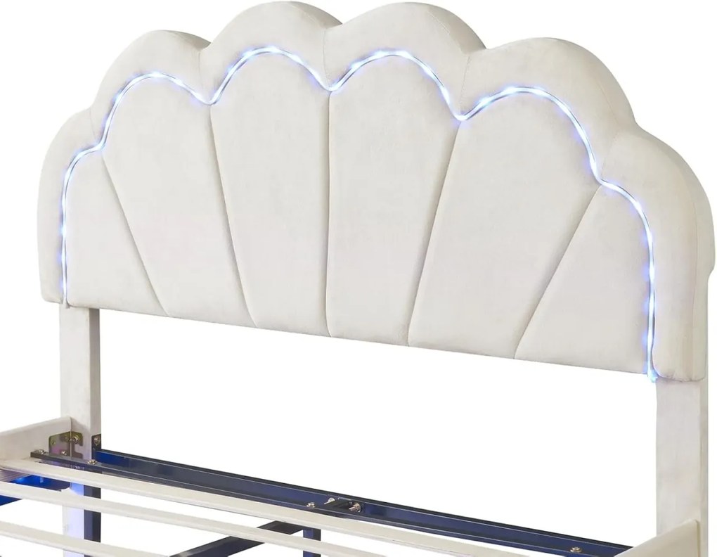 PARC7 - Pat tapitat cu LED, 140 x 200 cm - patut copii, fetite - Catifea Roz