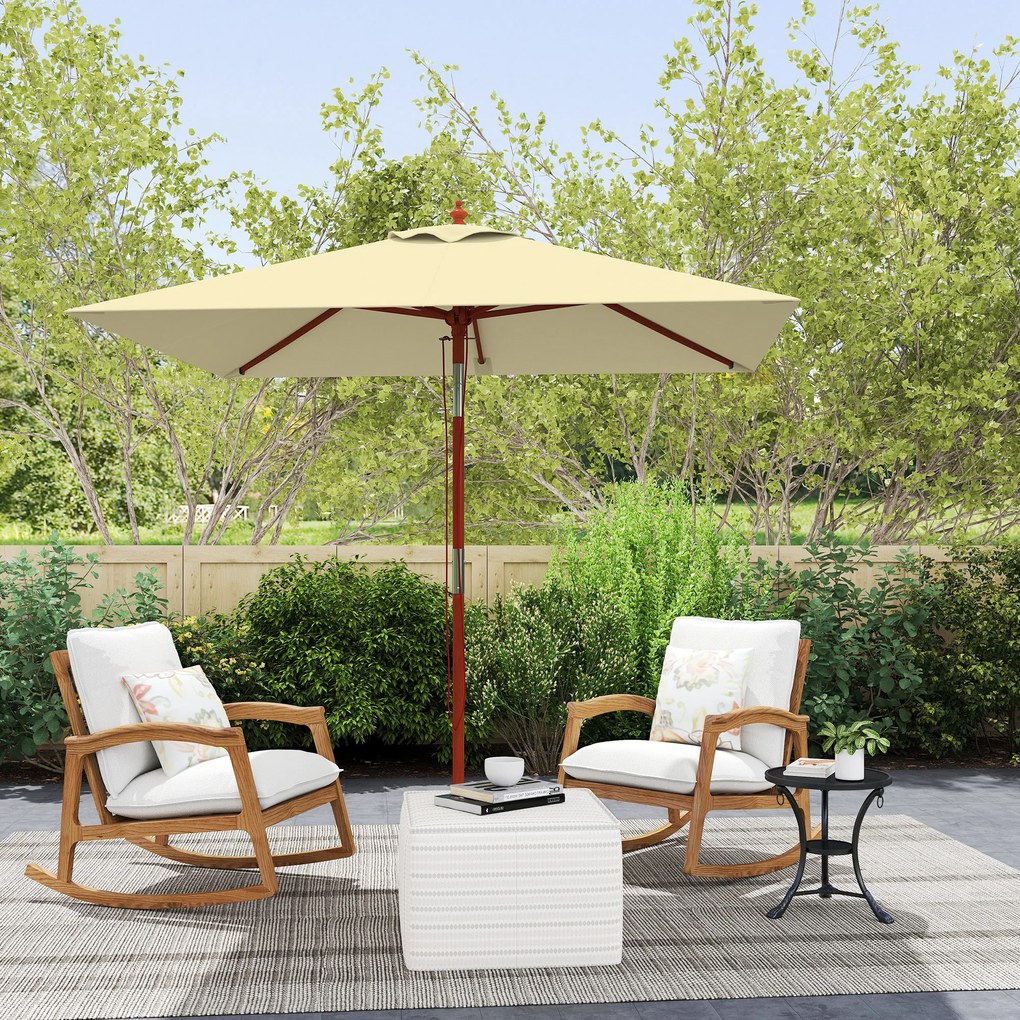 Outsunny Umbrelă de Grădină Înclinabilă cu Sistem cu Șnur și Orificiu de Ventilație, 200x150x235 cm, Bej | Aosom Romania