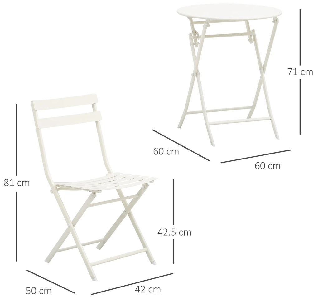 Outsunny Set Mobilier pentru Balcon din Oțel Alb Măsuță cu Scaune Pliabile Set de 3 Piese pentru Terasă și Spații Exterioare | Aosom Romania