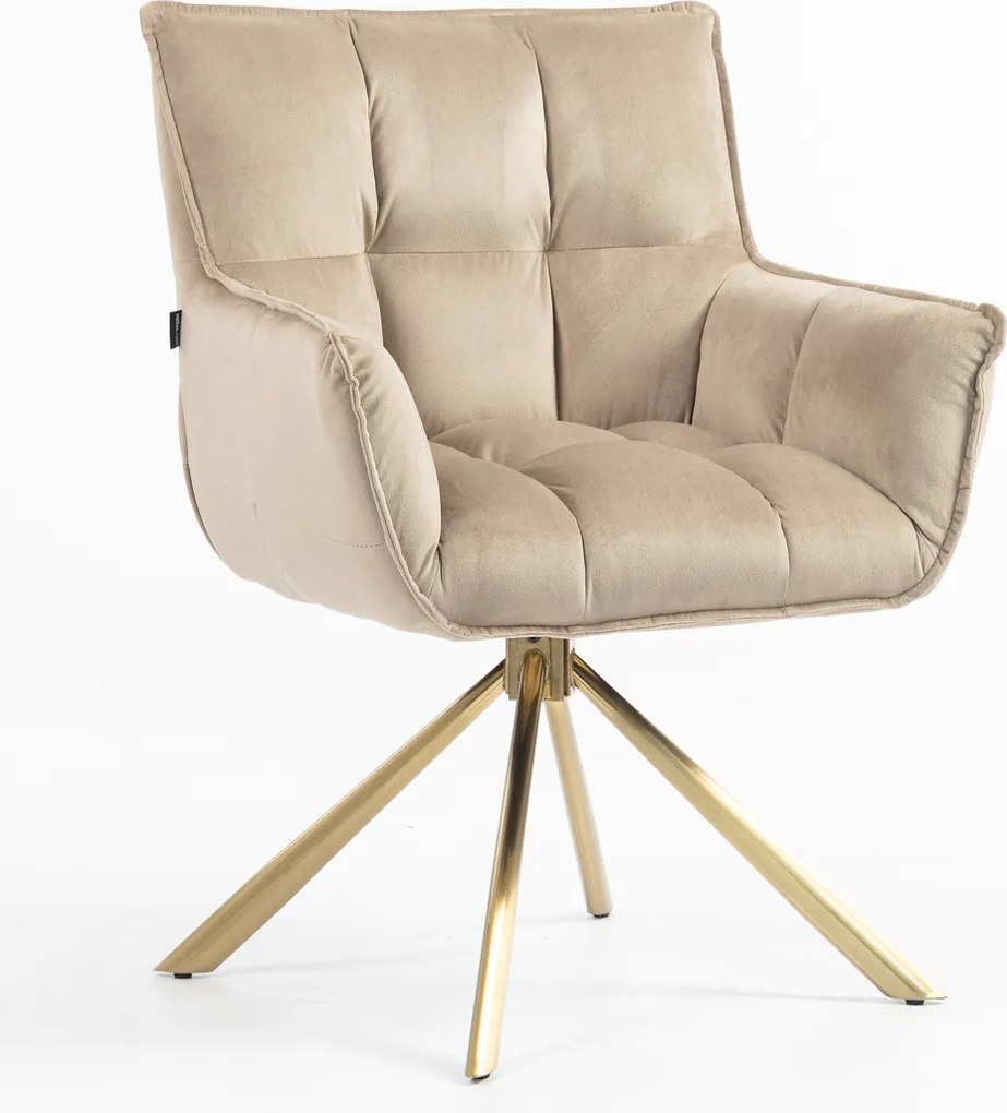 HR560 BAZĂ STEA Scaun Catifea Latte cu Bază Aurie