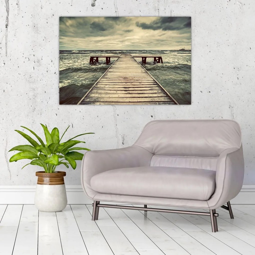 Tablou cu dig din lemn la mare (90x60 cm)