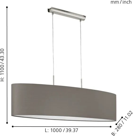 Lustră pe cablu Eglo 31587 PASTERI 2xE27/60W/230V