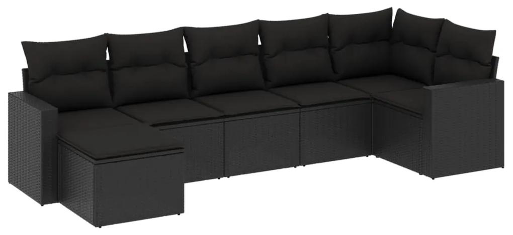 3251612 vidaXL Set canapele de grădină cu perne, 7 piese, negru, poliratan