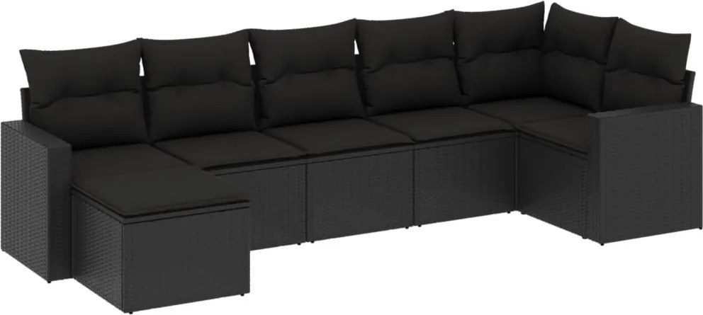 vidaXL Set canapele de grădină cu perne, 7 piese, negru, poliratan