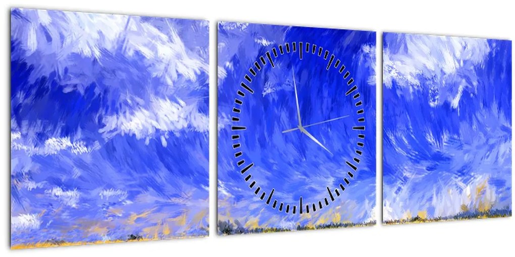 Tablou - Pictură în ulei, câmp auriu (cu ceas) (90x30 cm)