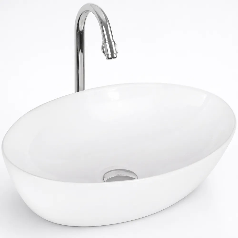 MONACO || Lavabou, de pus pe blat, ceramică, alb, oval