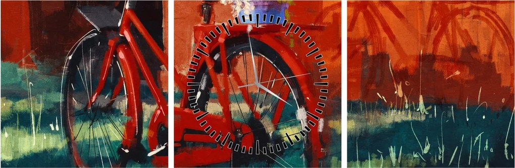 Tablou - Bicicleta roșie, pictură acrilică (cu ceas) (90x30 cm)
