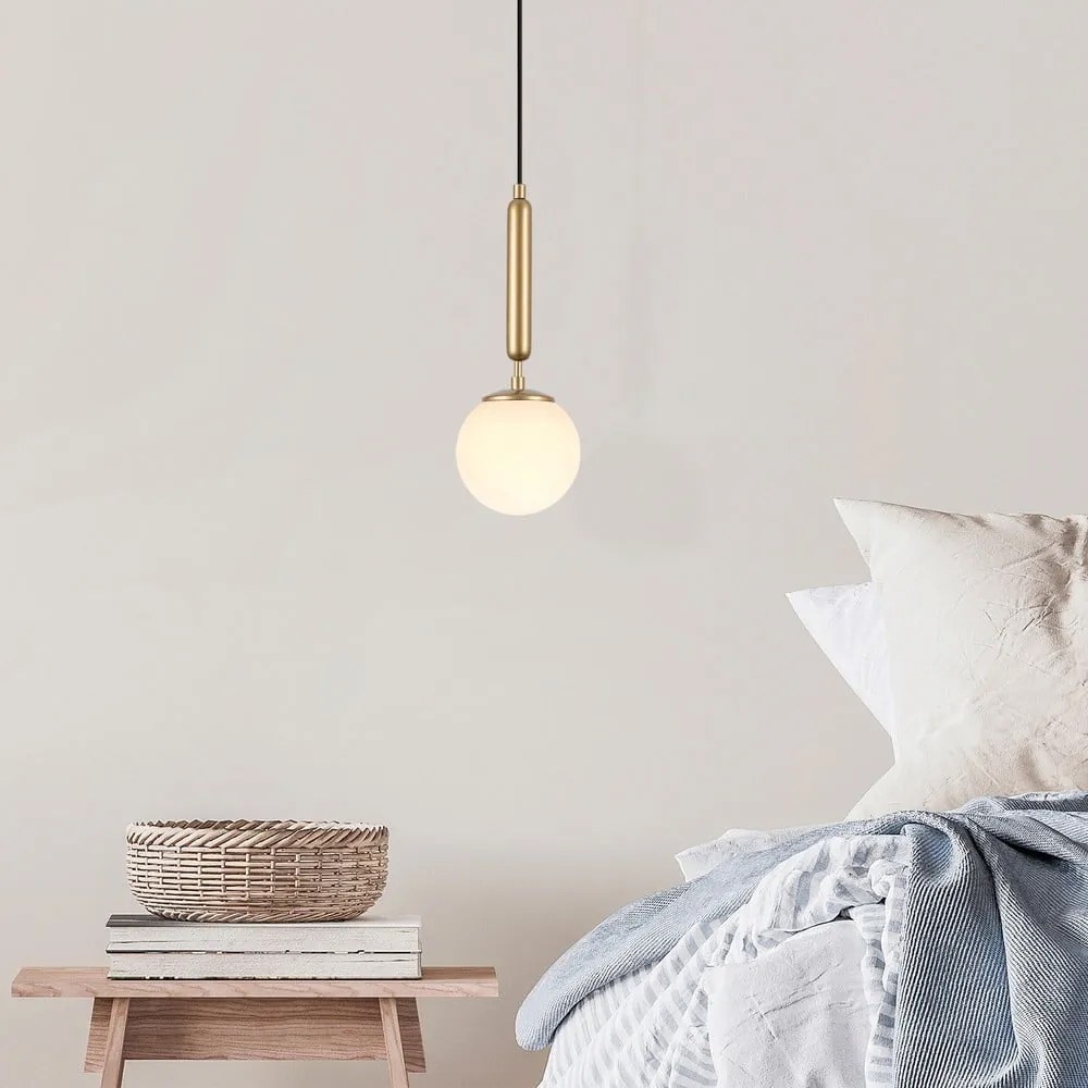 Lustră aurie cu abajur din sticlă ø 15 cm King – Opviq lights