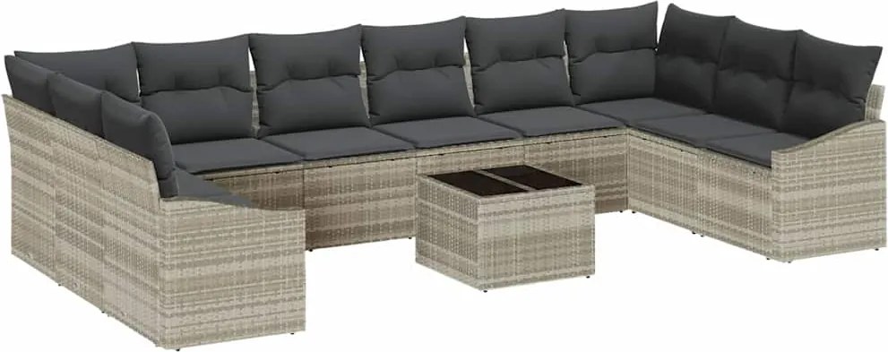 vidaXL Set de canapea cu pernă 11 pcs Gri deschis poliratan