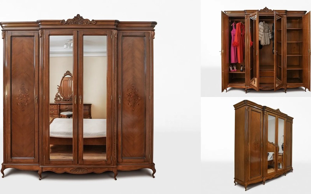 Dulap lemn masiv 4 usi Isabel, 235 × 68 × 237 cm