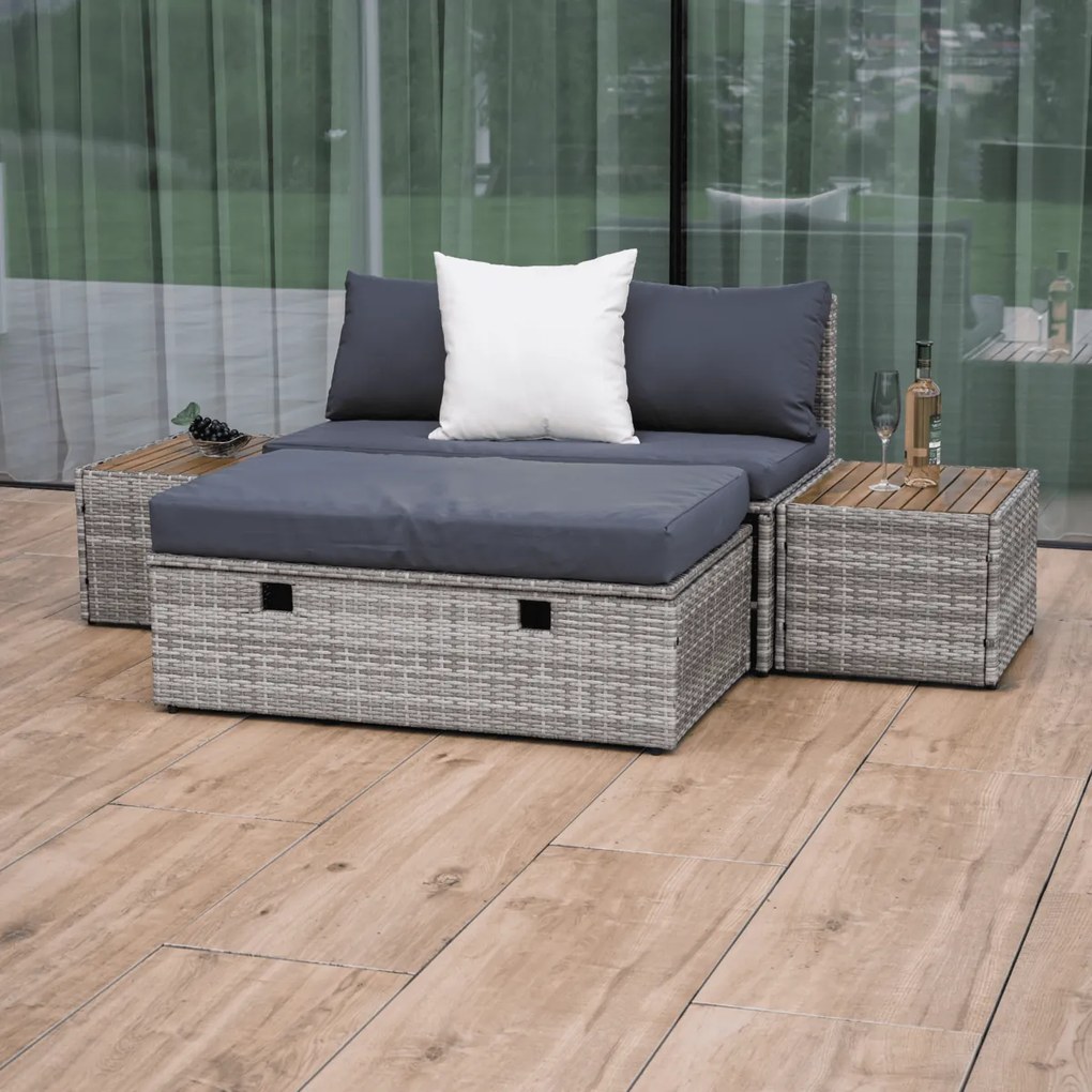 Set rattan de grădină DEBRA, gri/natural/crem