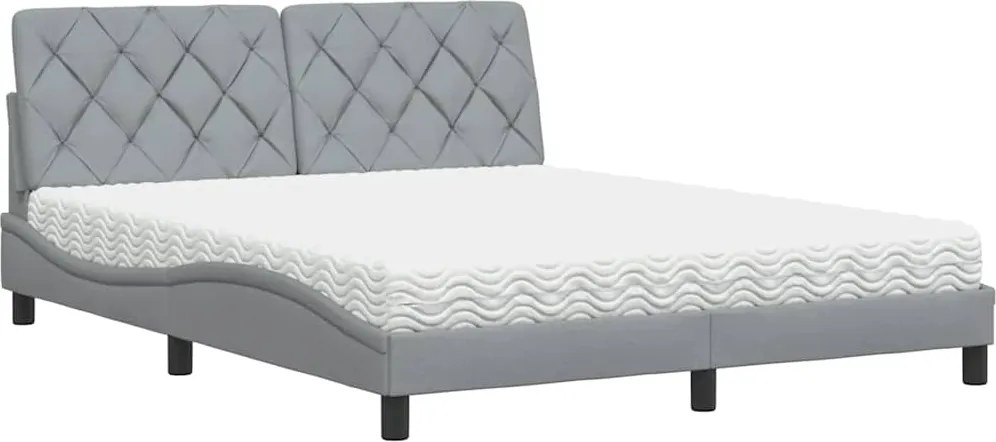 vidaXL Pat cu saltea, gri deschis, 160x200 cm, textil