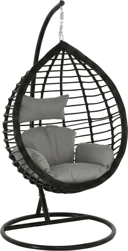 Scaun suspendat TARINO cu suport, negru/perna gri