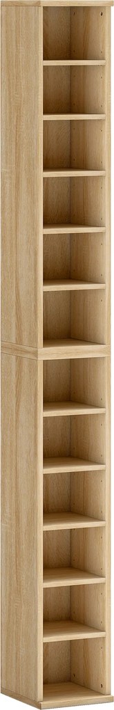 HOMCOM Set de 2 Etajere pentru CD-uri și DVD-uri cu 12 Compartimente Polițe Reglabile 21x22,5x88,5 cm Roble | Aosom Romania