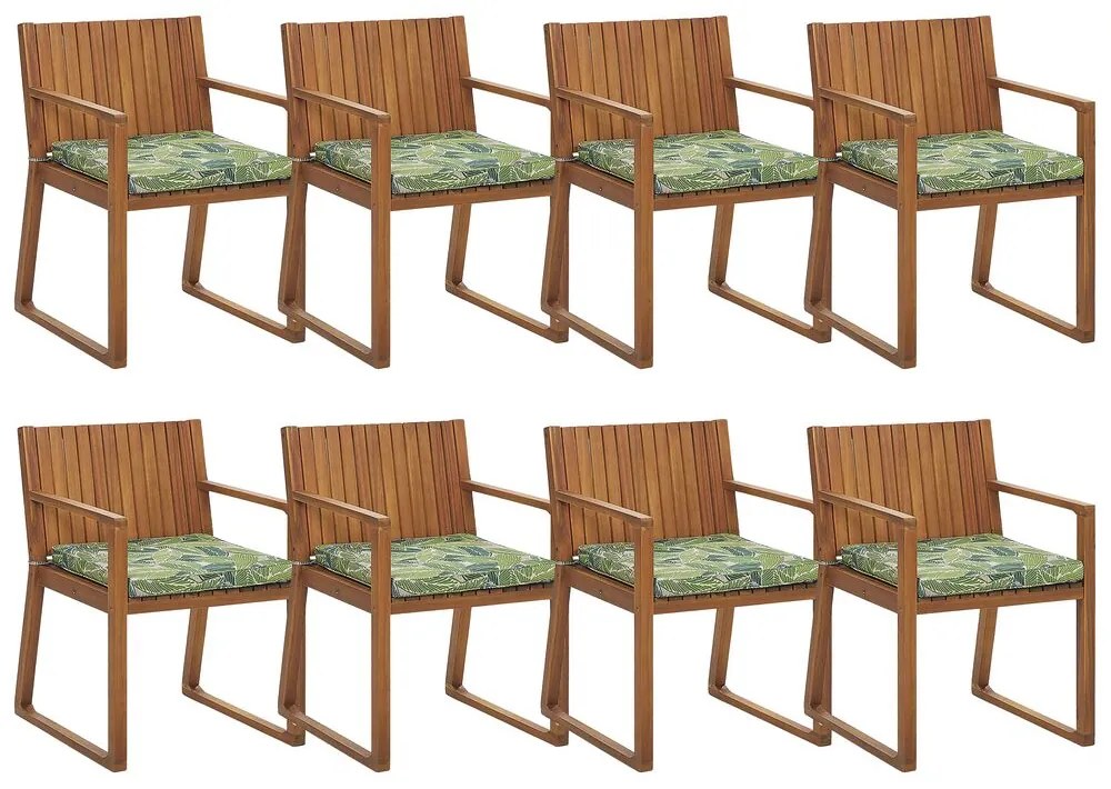 Set 8 buc. scaune de grădină SASAN (maro deschis) (cu perne verzi). 1022854