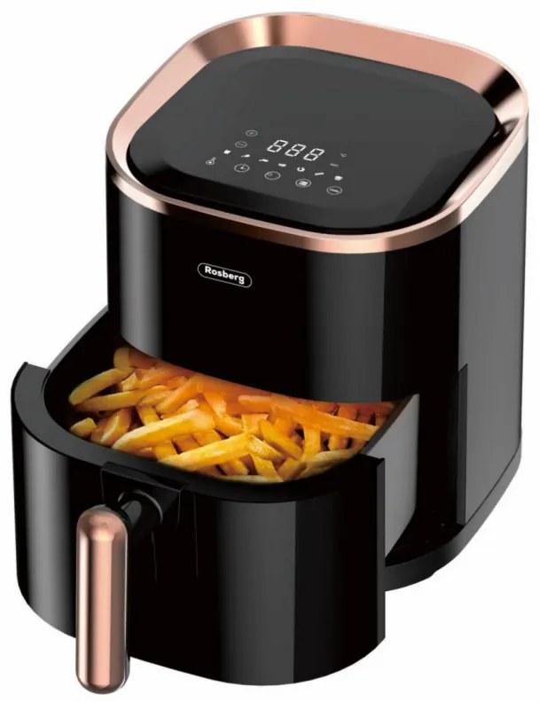 Friteuza cu aer cald AirFryer Rosberg R51980Z, 1200W, 3.5 L, 7 programe, Timer, Negru/Auriu