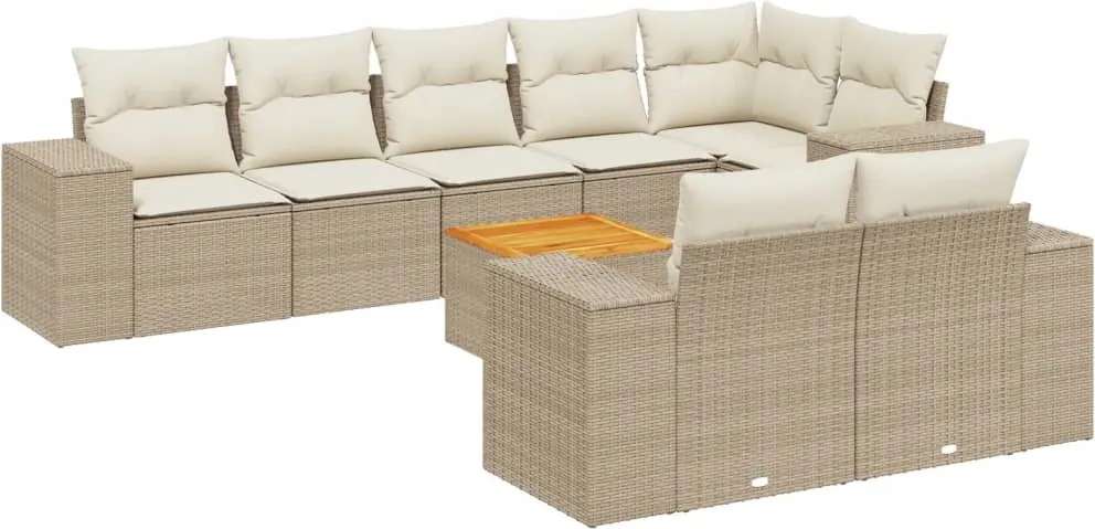 vidaXL Set canapele de grădină, 9 piese, cu perne, bej, poliratan