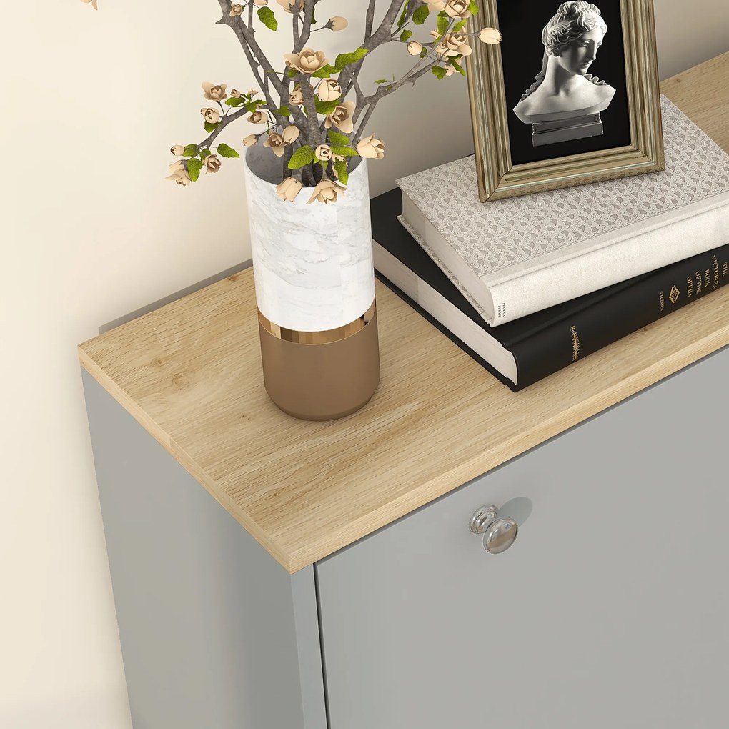 HOMCOM Mobilier pentru pantofi 24 perechi cu 3 sertare rabatabile si rafturi reglabile, 80x23,5x121 cm, gri | Aosom Romania