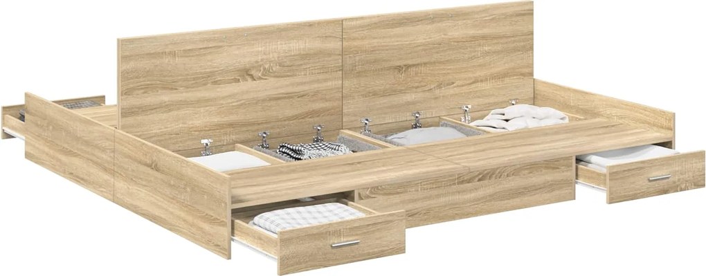 vidaXL Cadru de pat cu depozitare cu sertar Stejar Sonoma 200 x 200 cm