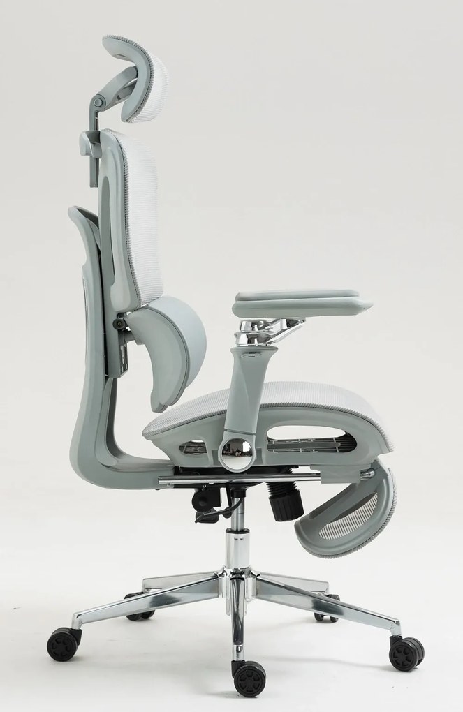 METACHAIR DORO Scaun ergonomic, cotiere 6D, suport lombar dinamic, spătar reglabil înălțime, tetieră 2D, suport picioare, mecanism multifunctional inclinare/blocare, pivotant, Mesh, Gri