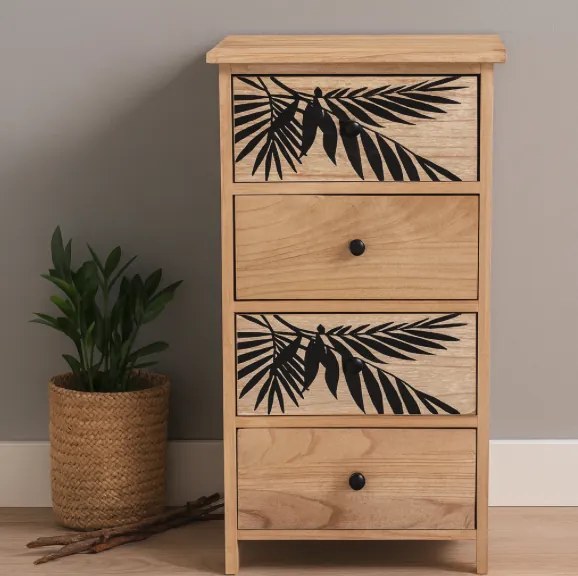 Comodă ZOFIA cu 4 sertare - design boho, 40 x 29 x 73 cm