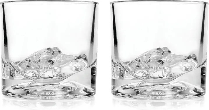 Set pahare pentru whisky LIITON 1009932 Yosemite, 240 ml, 2 buc, Fund 3D parc Yosemite,Transparent