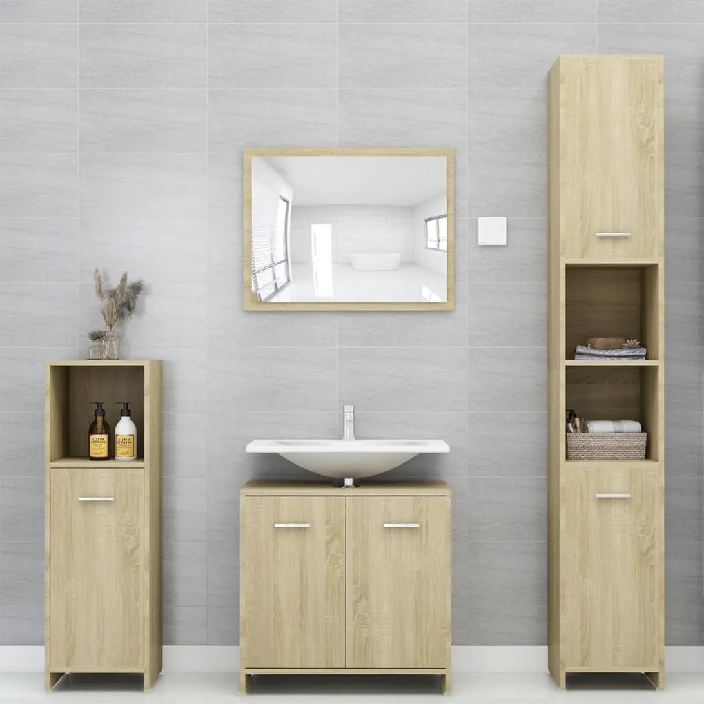3056883 vidaXL Set mobilier de baie din 4 piese, stejar Sonoma lemn prelucrat