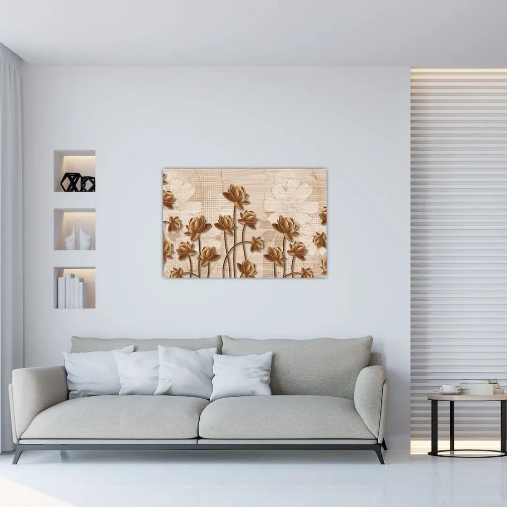 Tablou cu abstracția florilor - maro (90x60 cm)