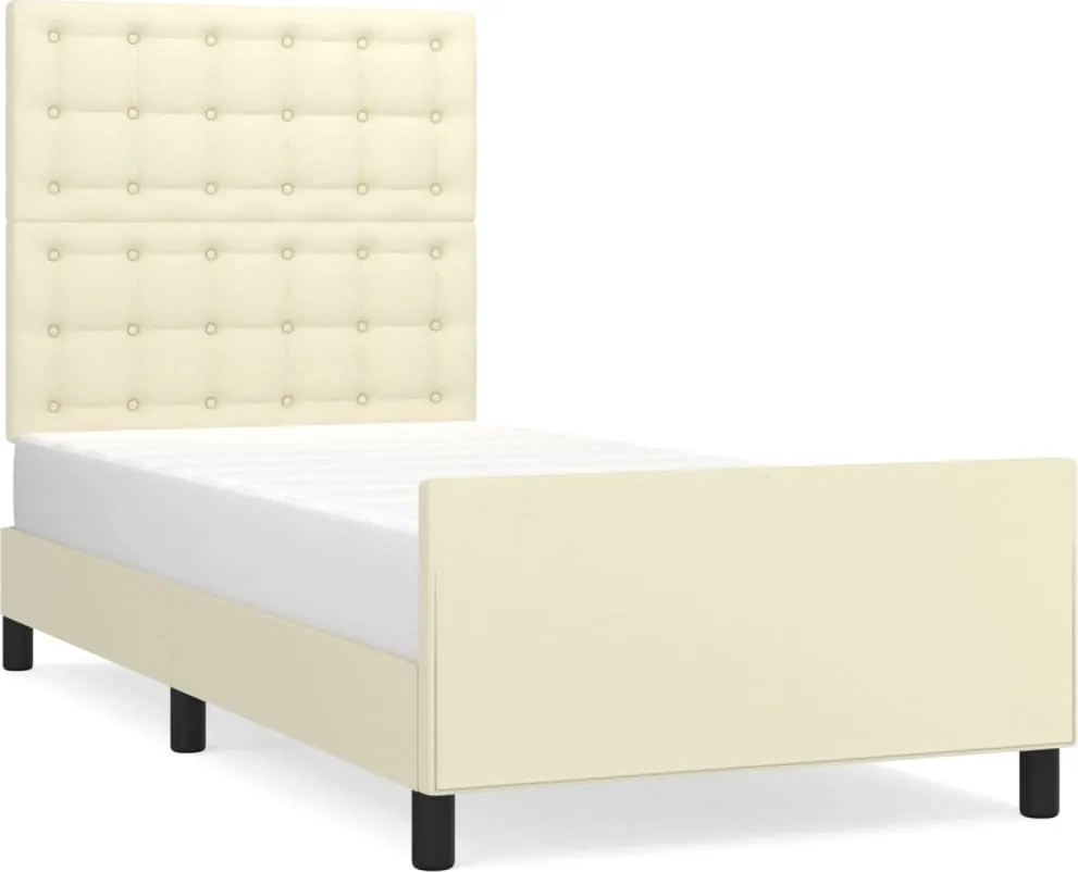 vidaXL Cadru de pat cu tăblie, crem, 100x200 cm, piele ecologică