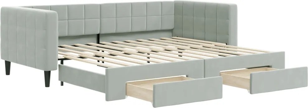 vidaXL Pat de zi cu extensie și sertare, gri deschis 90x200 cm catifea