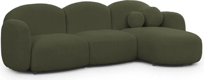 Colțar verde cu tapițerie din țesătură bouclé (cu colț pe partea dreaptă/cu șezlong) Orbit – Ropez