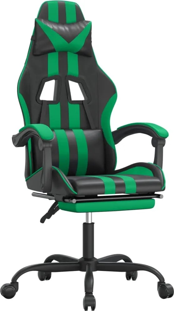 vidaXL Scaun de gaming cu suport picioare negru/verde, piele ecologică