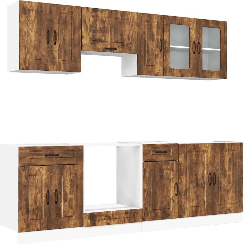 vidaXL Set dulap de bucătărie din 8 piese „Kalmar” stejar afumat Lemn