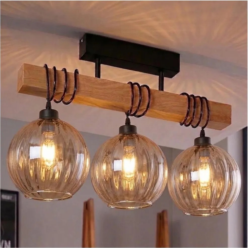 Brilagi - Lustră aplicată WOOD GLASS 3xE27/60W/230V pin/negru/maro fumuriu