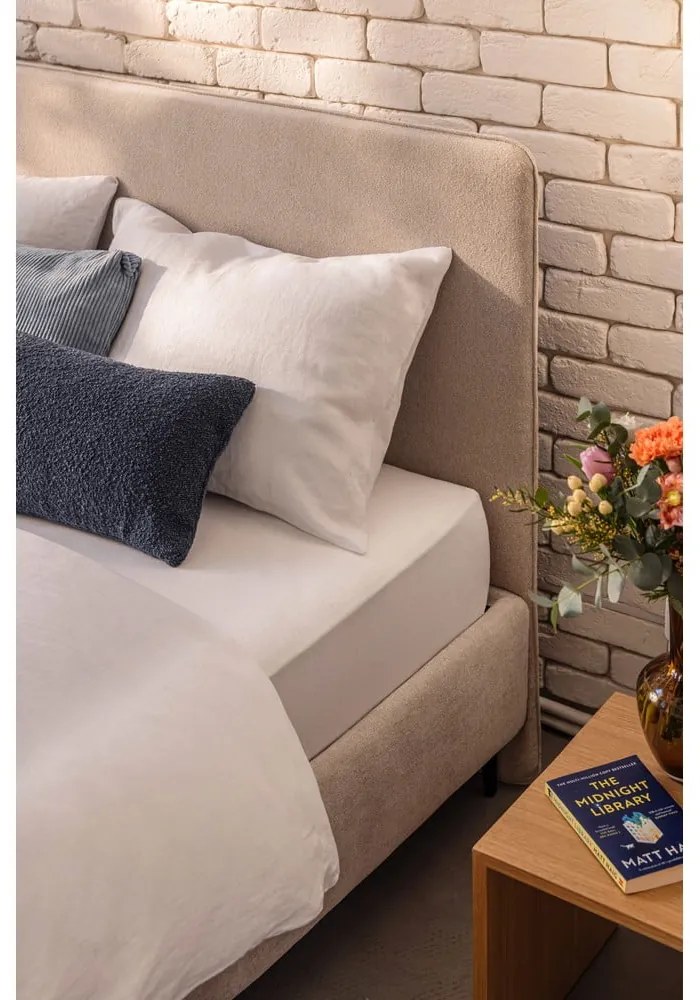 Pat matrimonial bej tapițat cu somieră 180x200 cm Noira Slim – Bonami Selection