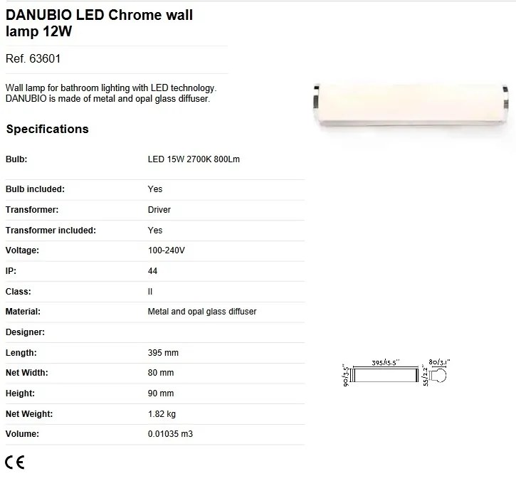 Aplica LED pentru oglinda baie moderna IP44 DANUBIO 12W