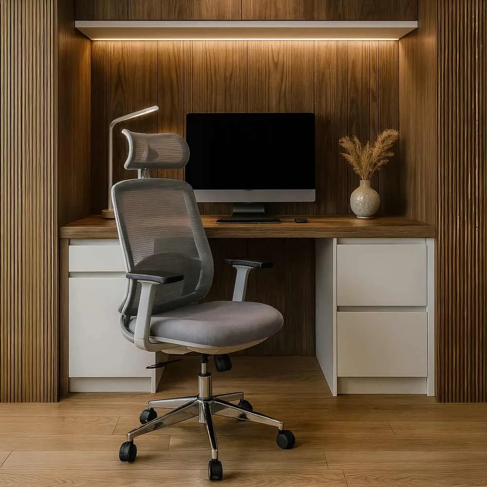 Scaun birou ergonomic gri din mesh respirabil și brațe 3D reglabile OFF 403