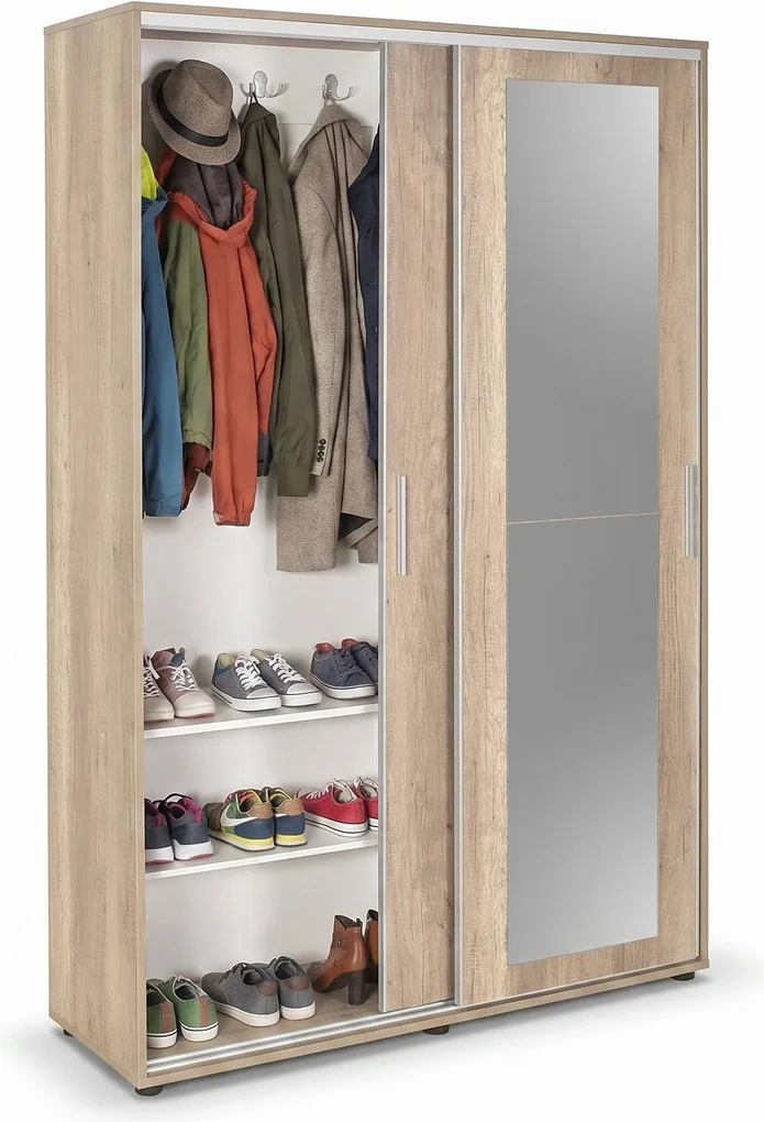 Cuier cu pantofar Adore Porto Maxi, 2 usi cu oglinda, 12 rafturi