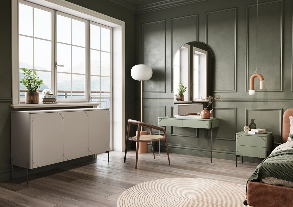 Comodă Sonatia 150 cm cu trei uși - casmir cu picioare negre