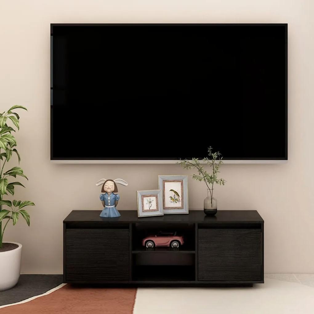 809904 vidaXL Comodă TV, negru, 110x30x40 cm, lemn masiv de pin