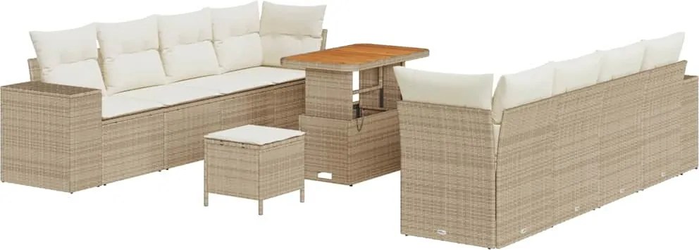 vidaXL Set de canapele pentru grădină cu pernă 11 pcs Bej poliratan