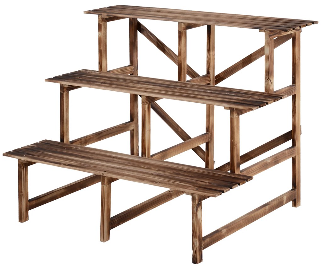 Outsunny suport de flori pliabil cu 3 etaje, din lemn natural, 78 cm, pentru interior și exterior | Aosom Romania