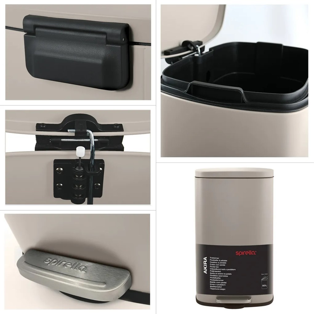 Coș de gunoi cu pedală soft-close Spirella Akira 50 l, gri-maro mat, 50 l