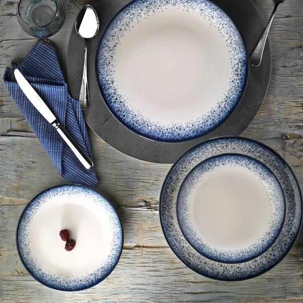 Set de veselă 24 buc alb/albastru/porțelan